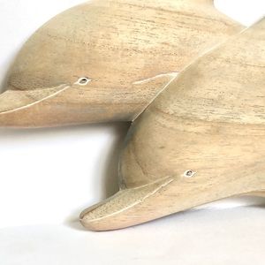 Carved Wooden dolphin pair wall art decor
